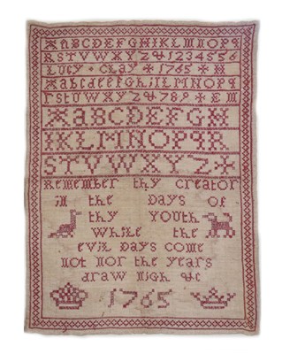 Lot 219 - Mid 18th century needlework sampler dated 1765
