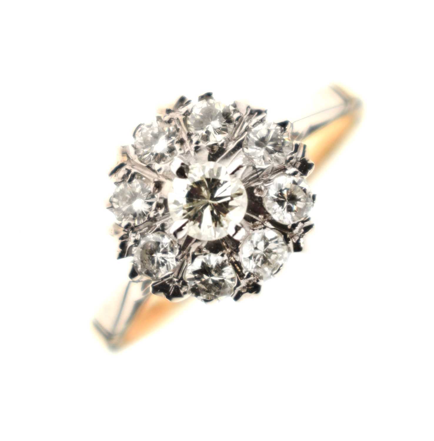 Lot 14 - Diamond 18ct yellow gold and white gold set cluster ring
