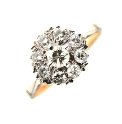 Lot 14 - Diamond 18ct yellow gold and white gold set cluster ring