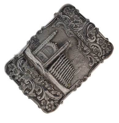 Lot 112 - Victorian silver 'castle-top' card case - Kings College Chapel, Cambridge