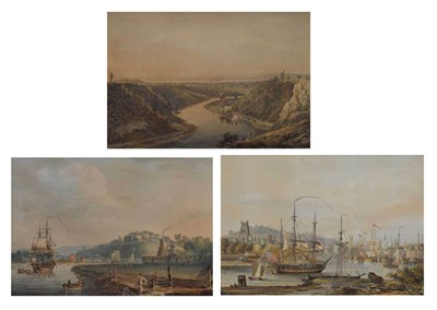 Lot 390 - Nicholas Pocock OWS (British, 1740-1821) - Three watercolours over etched outline with aquatint