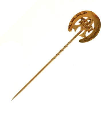 Lot 68 - Gold stick pin, with horseshoe motif, crown and initial 'M'