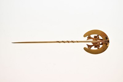 Lot 68 - Gold stick pin, with horseshoe motif, crown and initial 'M'