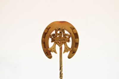 Lot 68 - Gold stick pin, with horseshoe motif, crown and initial 'M'