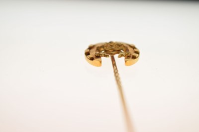 Lot 68 - Gold stick pin, with horseshoe motif, crown and initial 'M'