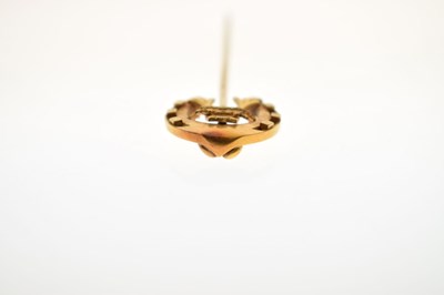 Lot 68 - Gold stick pin, with horseshoe motif, crown and initial 'M'