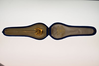 Lot 68 - Gold stick pin, with horseshoe motif, crown and initial 'M'