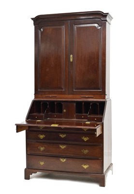 Lot 502 - Early George III inlaid mahogany bureau bookcase