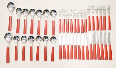 Lot 761 - David Mellor red handled part set of cutlery