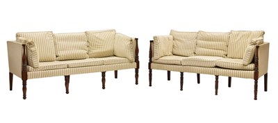 Lot 506 - Near pair of Victorian mahogany framed sofas