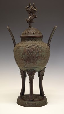 Lot 298 - Large Japanese bronze censer / urn and cover