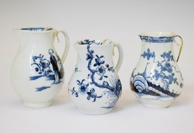 Lot 295 - Three 18th century Worcester blue and white sparrow beak cream jugs