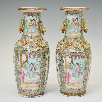 Lot 676 - Pair of Famille Rose vases, Canton