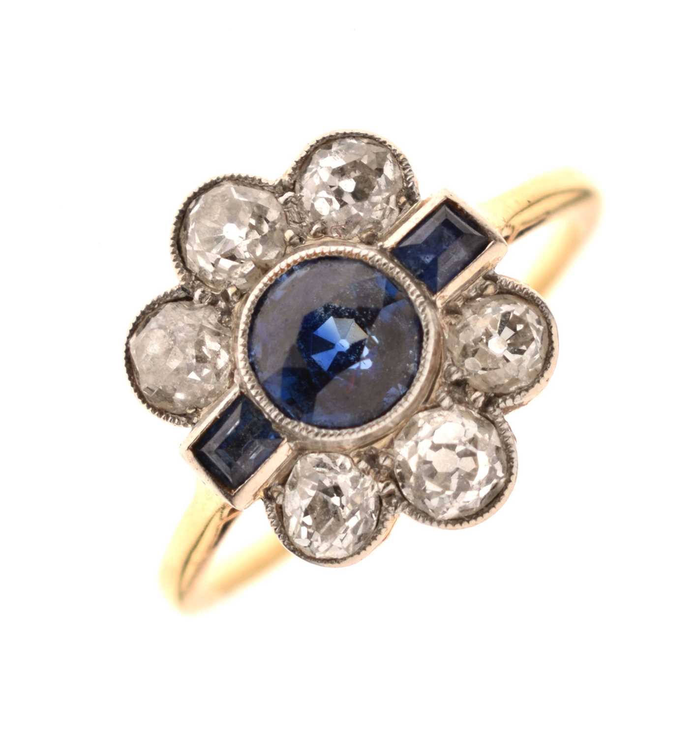 Lot 15 - Art Deco sapphire and diamond flower head cluster ring