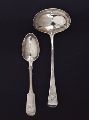 Lot 127 - George III silver sauce ladle, and a Victorian Scottish silver teaspoon