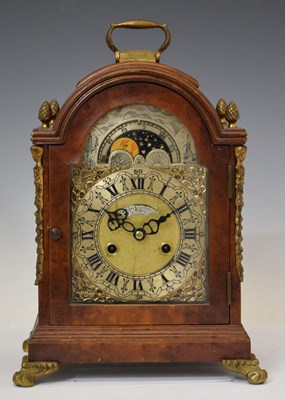 Lot 752 - Reproduction walnut cased bracket clock with moonphase