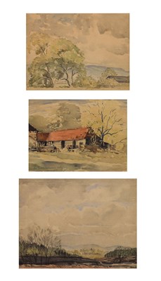 Lot 420 - Reg Gammon (British, 1894-1997) - Three watercolours - 'Backwoods Scout Hut'