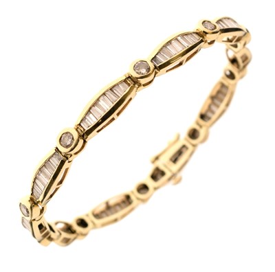 Lot 55 - Diamond 14ct yellow gold panel bracelet