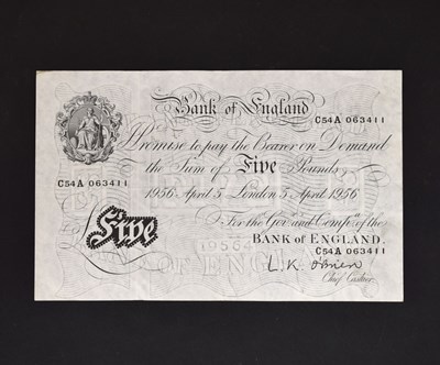 Lot 177 - Bank of England white Five Pound banknote