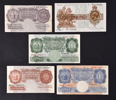 Lot 178 - George V £1 Treasury note and four Bank of England banknotes