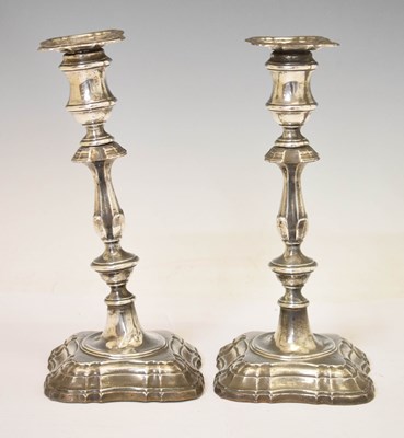 Lot 424 - Pair of Edward VII silver candlesticks with knopped stems