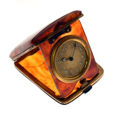 Lot 754 - Early 20th century tortoiseshell alarm /boudoir timepiece