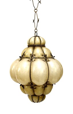 Lot 665 - Glass and wire hanging lamp