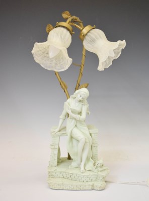 Lot 544 - Resin figural lamp of a lady reading a book