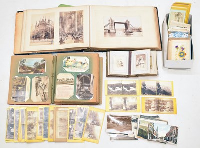 Lot 481 - Quantity of stereoscopic cards, album of topography views, postcards, etc