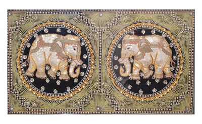 Lot 685 - Burmese kalaga panel depicting two elephants