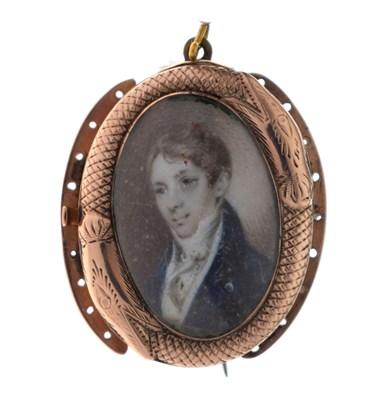 Lot 38 - Early 19th century portrait miniature on ivory, as brooch