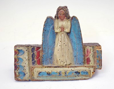 Lot 493 - Early 17th century carved painted wooden architectural religious fragment