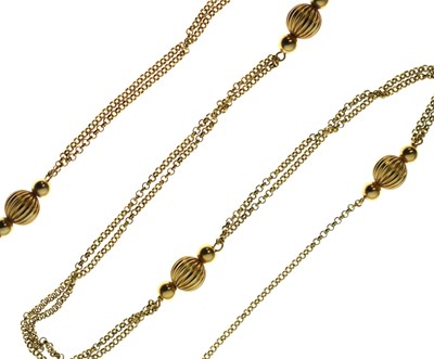 Lot 129 - Yellow metal fancy link long chain necklace
