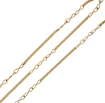 Lot 130 - Yellow metal fancy Figaro link long chain necklace