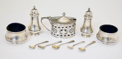 Lot 372 - George V five-piece silver condiment set