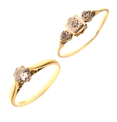 Lot 45 - Two 18ct gold diamond dress rings