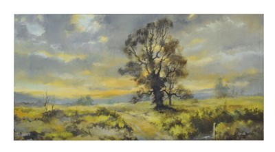 Lot 705 - I. Wilson (British, 20th century) - Oil on canvas - Rural landscape at sunrise / sunset