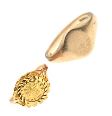 Lot 66 - George V 9ct gold signet ring and 916 ring