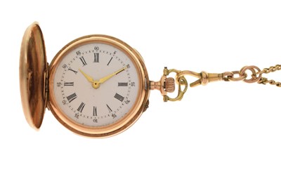 Lot 348 - Lady's 20th century 14k yellow metal fob watch, and 9ct yellow metal chain