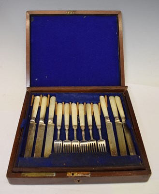 Lot 405 - Cased set of Victorian silver and mother-of-pearl fruit cutlery