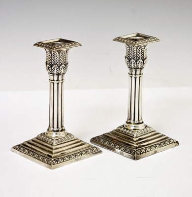 Lot 157 - Pair of Victorian low candlesticks of column form