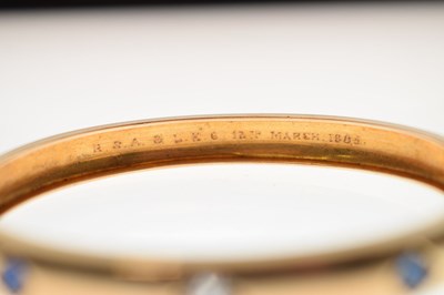 Lot 56 - Victorian diamond and sapphire unmarked yellow metal hinged bangle