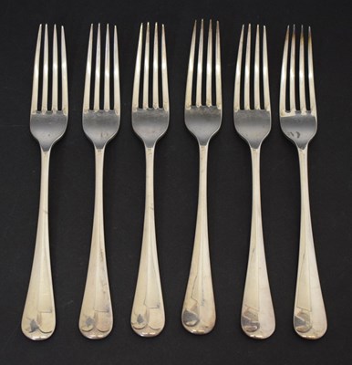 Lot 406 - Set of six George V silver Old English pattern table forks