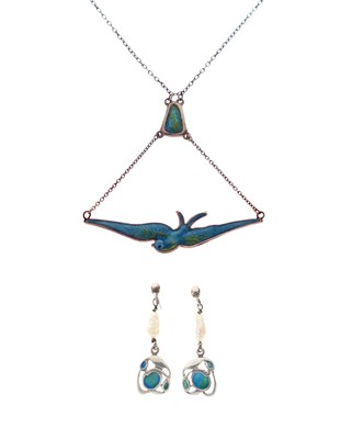 Lot 57 - Charles Horner enamelled pendant necklace together with enamelled unassociated earrings