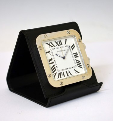 Lot 439 - Cartier Santos stainless steel travel alarm timepiece, ref. 2750