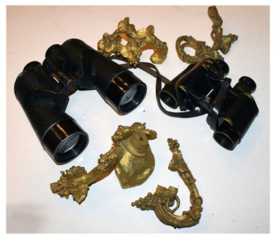 Lot 679 - Quantity of binoculars, fittings, trade bottles, gauges, scales etc
