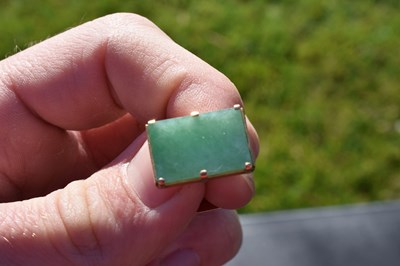 Lot 66 - Pair of unmarked yellow metal and jade cufflinks