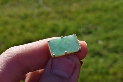 Lot 66 - Pair of unmarked yellow metal and jade cufflinks