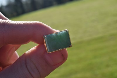 Lot 66 - Pair of unmarked yellow metal and jade cufflinks