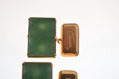 Lot 66 - Pair of unmarked yellow metal and jade cufflinks